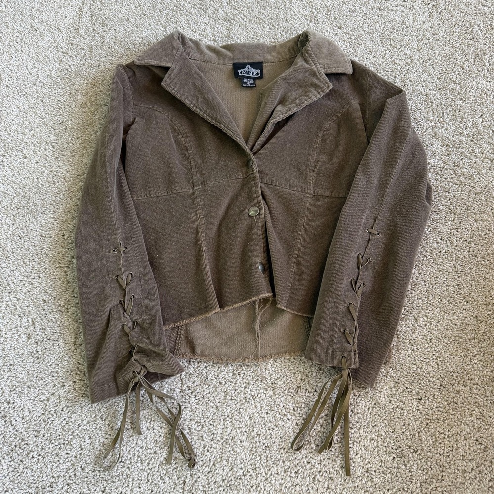 Y2K Angie Jacket Womens S Brown Corduroy Lace Up Sleeve Cropped Boho Festival